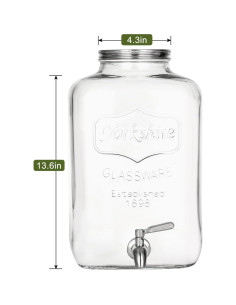 Dispensador de Bebidas de Vidrio HILUMIDA 2 Galones con Grifo 2