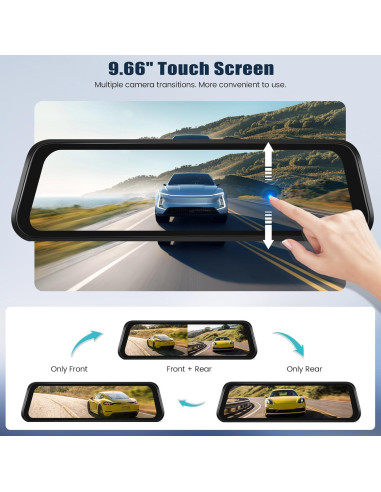 Cámara de tablero espejo 4K AMprime 9.66" GPS Dual