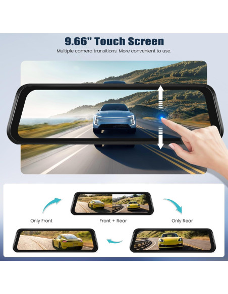 Cámara de tablero espejo 4K AMprime 9.66" GPS Dual