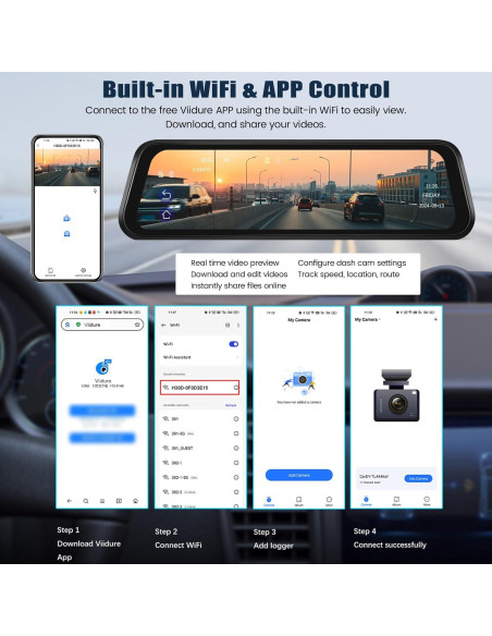 Cámara de tablero espejo 4K AMprime 9.66" GPS Dual