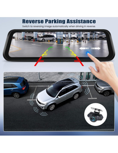 Cámara de tablero espejo 4K AMprime 9.66" GPS Dual