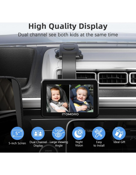 Cámara de Auto para Bebés Itomoro HD 1080P con Pantalla 5"