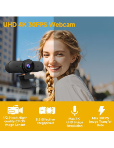 Cámara Web 4K DAIPU A65 para PC con 2 Micrófonos y FOV 81 2