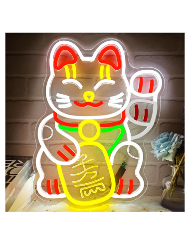 Cartel de Neón Gato de la Suerte CinsYarn 30x10 cm