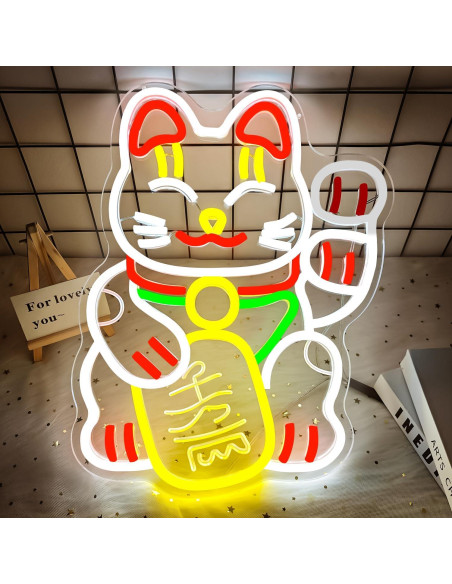 Cartel de Neón Gato de la Suerte CinsYarn 30x10 cm Cartel de Neón Gato de la Suerte CinsYarn 30x10 cm