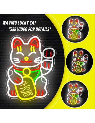 Cartel de Neón Gato de la Suerte CinsYarn 30x10 cm