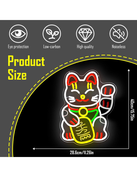 Cartel de Neón Gato de la Suerte CinsYarn 30x10 cm Cartel de Neón Gato de la Suerte CinsYarn 30x10 cm