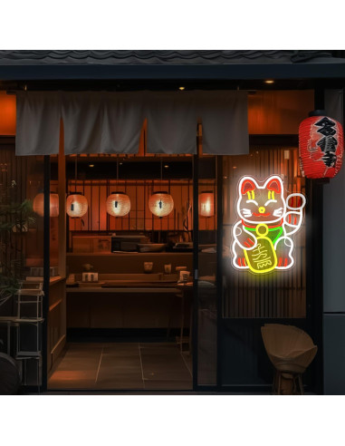 Cartel de Neón Gato de la Suerte CinsYarn 30x10 cm
