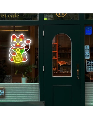 Cartel de Neón Gato de la Suerte CinsYarn 30x10 cm