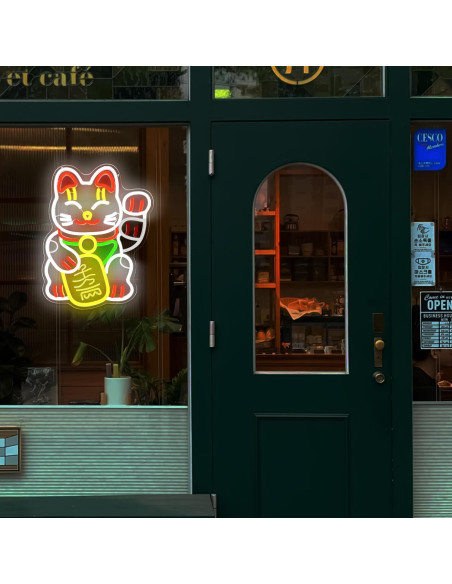 Cartel de Neón Gato de la Suerte CinsYarn 30x10 cm Cartel de Neón Gato de la Suerte CinsYarn 30x10 cm