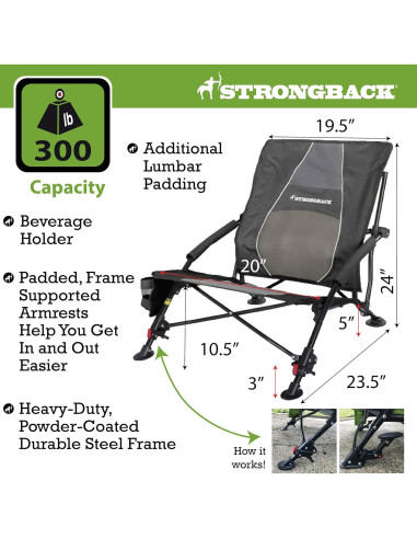 Silla de Playa Plegable STRONGBACK Reclinable con Soporte Lumbar