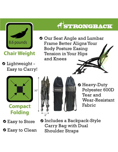 Silla de Playa Plegable STRONGBACK Reclinable con Soporte Lumbar