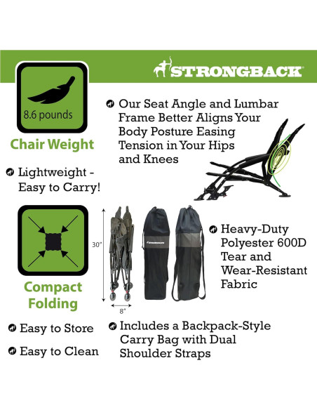 Silla de Playa Plegable STRONGBACK Reclinable con Soporte Lumbar
