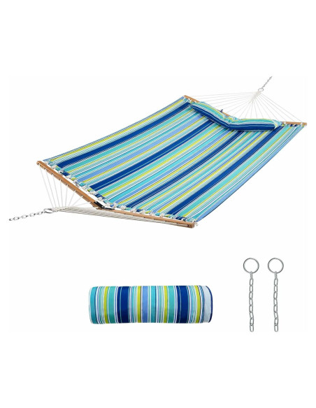Hamaca Plegable GYMAX con Almohada y Barras de Madera 141x191cm