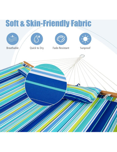 Hamaca Plegable GYMAX con Almohada y Barras de Madera 141x191cm