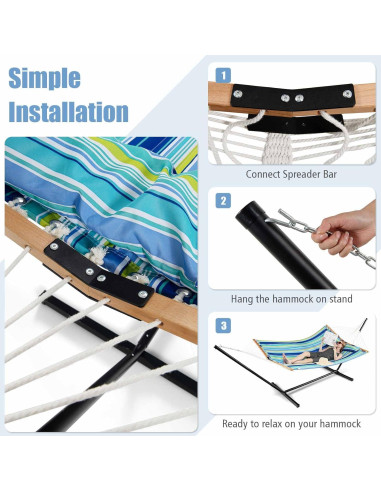Hamaca Plegable GYMAX con Almohada y Barras de Madera 141x191cm
