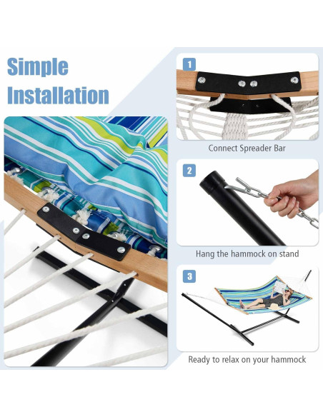 Hamaca Plegable GYMAX con Almohada y Barras de Madera 141x191cm