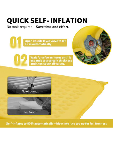 Almohadilla de Camping Autoinflable Naturehike Amarilla 196x65cm