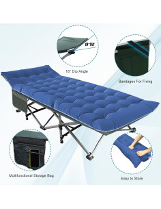 Cama de Camping Plegable Torin Azul y Gris 190.5x71.1 cm 2
