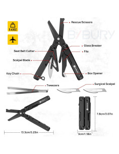 Multitool BIBURY BI2052AB Tijeras EDC Compactas 170g 2