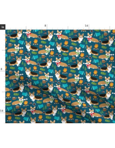 Tela de Algodón Spoonflower Corgi Camping 107 cm para Manualidades 2