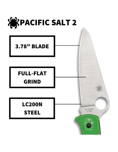 Cuchillo Spyderco Pacific Salt 2 Verde LC200N 9.6 cm Antideslizante