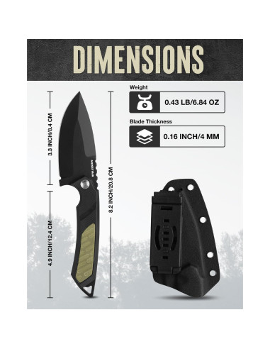 Cuchillo de hoja fija Mossy Oak 20.32 cm con funda Kydex