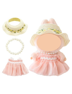 Conjunto de Ropa para Muñecas Labubu 17cm - Vestido Tul Rosa + Sombrero + Collar
