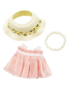 Conjunto de Ropa para Muñecas Labubu 17cm - Vestido Tul Rosa + Sombrero + Collar 2