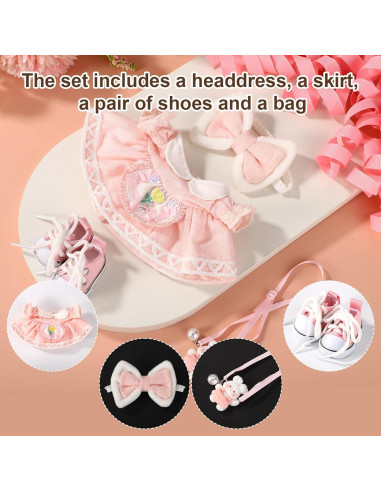 Conjunto de Ropa de Muñeca Kawaii Lyreh 4 Piezas Rosa 15-17cm