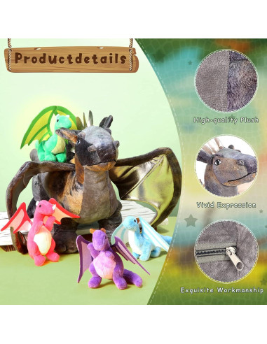 Juguetes de Peluche Dragón HyDren 5 Pcs 40 cm y 10 cm
