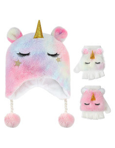 Conjunto de Gorro y Guantes de Unicornio para Niñas 3-10 Años
