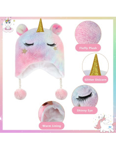 Conjunto de Gorro y Guantes de Unicornio para Niñas 3-10 Años 2