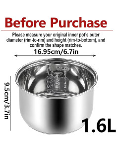 Olla Interna de Arroz Genérico 1.6L Acero Inoxidable Antiadherente 2