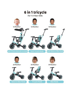 Triciclo 6 en 1 newyoo TR009 para Niños 1-3 Años, Azul 2