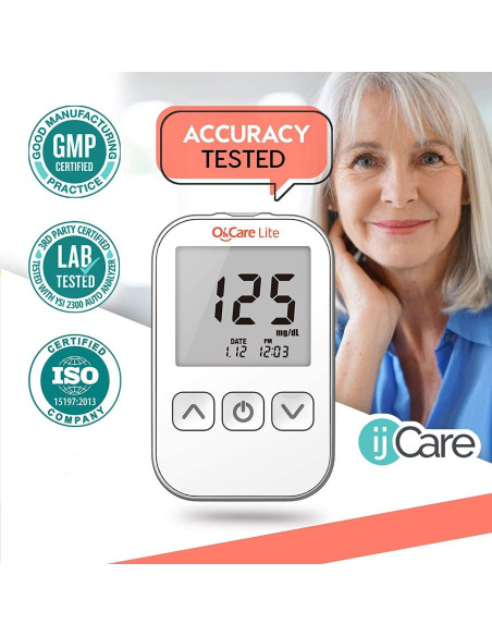 Kit de Prueba de Azúcar en Sangre ijCare Lite - Glucómetro con 50 Tiras y Lancetas