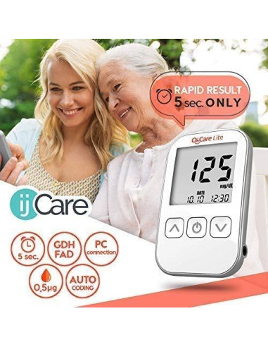 Kit de Prueba de Azúcar en Sangre ijCare Lite - Glucómetro con 50 Tiras y Lancetas