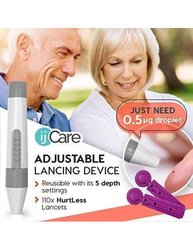 Kit de Prueba de Azúcar en Sangre ijCare Lite - Glucómetro con 50 Tiras y Lancetas