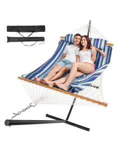 Hamaca Doble Everyfun con Soporte Ajustable y Almohadilla Azul