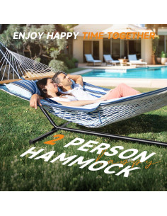 Hamaca Doble Everyfun con Soporte Ajustable y Almohadilla Azul 2