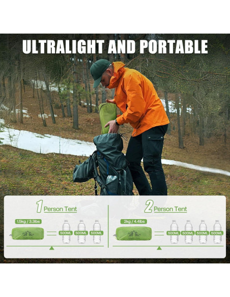 Tienda de Camping Ultraligera Night Cat ZP-U2-1P Verde 1 Persona