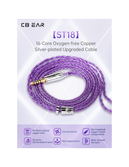 Cable IEM KBEAR ST18 1.2m MMCX para Auriculares Intrauditivos