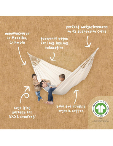 Hamaca Extra Grande LA SIESTA Modesta Algodón Orgánico 200 Kg