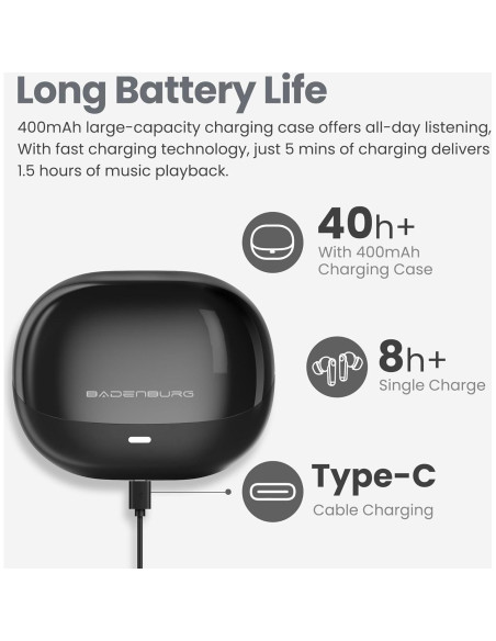 Auriculares Inalámbricos BADENBURG Airbeat 1 ANC Bluetooth 5.3