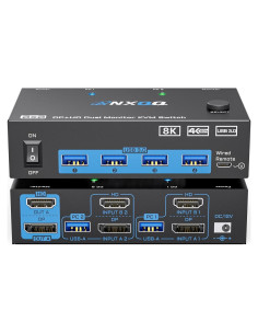 KVM Switch 2 Monitores ANXQQ 8K@60Hz 4K@144Hz USB 3.0