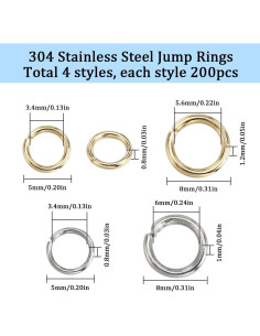 Anillas Abiertas Doradas SUNNYCLUE 800 Pcs Acero Inoxidable 2