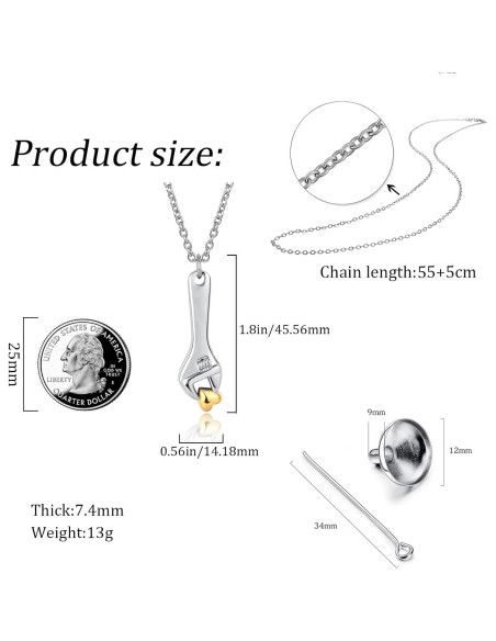 Collar de cremación de llave inglesa LuxglitterLin para cenizas