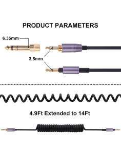 Cable de audio en espiral Hizsoaor 4.27m para Audio Technica 2