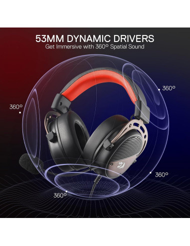 Auriculares Gaming Redragon H730 USB 53mm Sonido 360 Negro