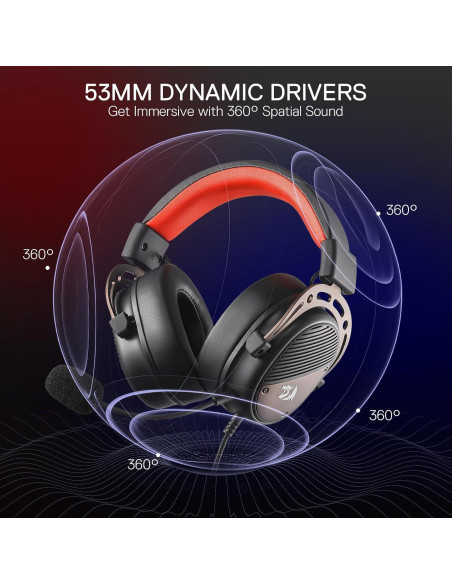 Auriculares Gaming Redragon H730 USB 53mm Sonido 360 Negro
